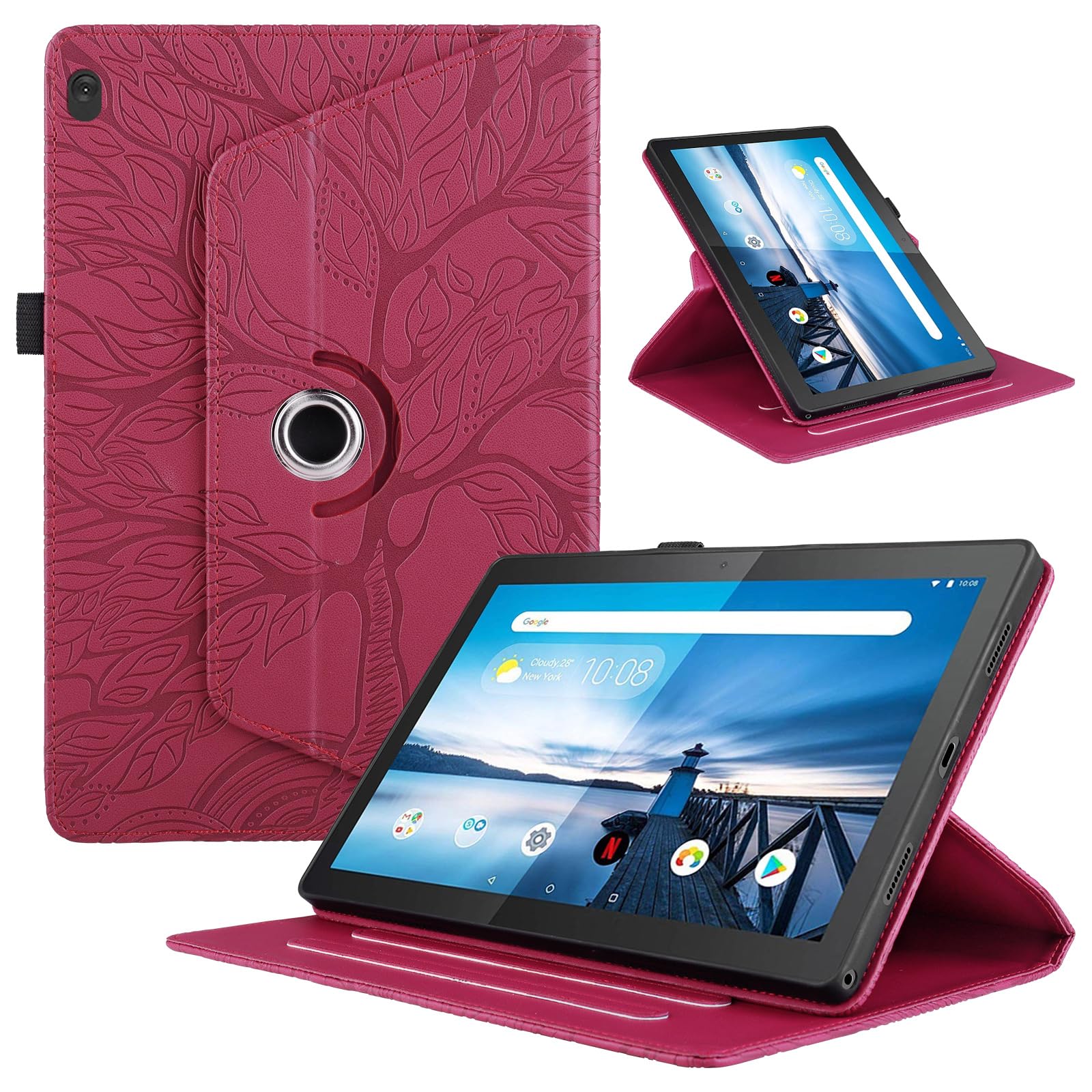 Funda para Samsung Galaxy Tab S9/ S8/ S7 11" (SM-X710/X700/T870) PU Cuero Tablets Protectora Cover 360°Carcasa Giratoria de ángulo Múltiple Stand Función Tablets Funda,Rojo Árboles — view 25