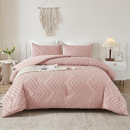 Miniatura 4 de Litanika Juego de edredón rosa tamaño King, juego de ropa de cama y colecciones de 3 piezas para niñas y mujeres, juego de cama para todas las