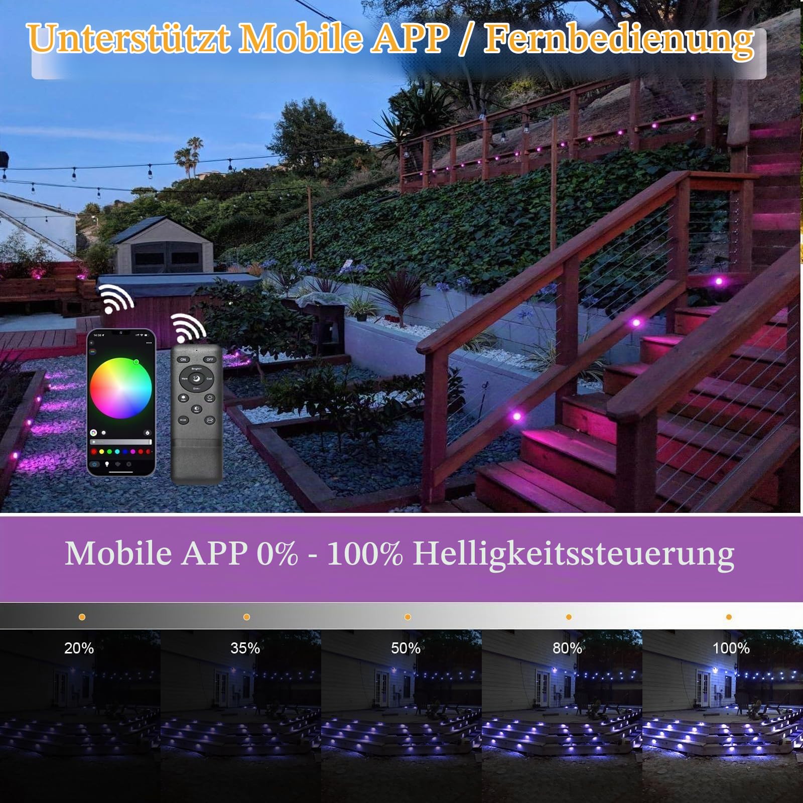WLAN RGB Bodenstrahler Außen 20er Set | IP67 Wasserdicht, DC12V, Ø30mm, App/Alexa-Steuerung, befahrbar, 50.000h Lebensdauer und dimmbar