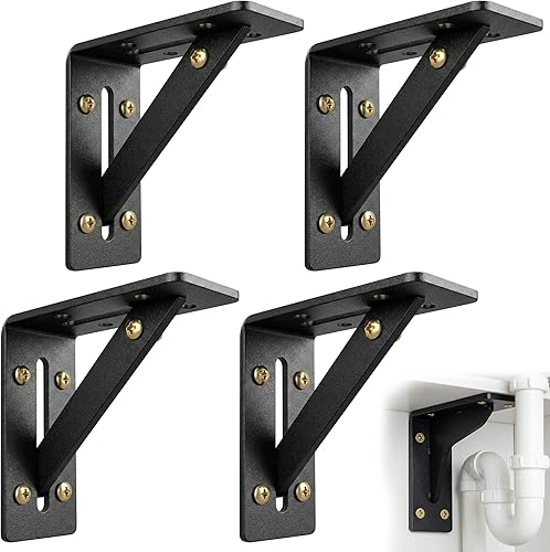 4 Pack Adjustable Undermount Sink Brackets, Metal Under-Mount Support Kit with R