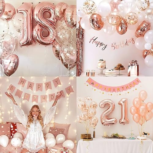 Miniatura 3 de PartyWoo Decoraciones de cumpleaños número 18, 29 piezas de decoraciones de fiesta de oro rosa, globos de feliz cumpleaños, globos del número 18,