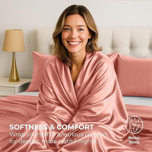 Miniatura 6 de Pure Bedding Sábanas de satén sedosas de lujo de hotel  Juego de sábanas de microfibra extra suave de 1800, resistente a las arrugas, a la