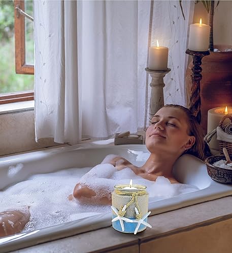 Miniatura 6 de CoTa Global Ocean Breeze Nautical Collection - Portavelas de pilar, faro y linterna, centros de mesa decorativos estilo playa, juego de decoración