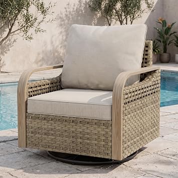EAGLE PEAK Modern Wicker Outdoor Glider Rocking Chair, Swivel Rocker, Rattan Patio Furniture for Yard Deck Porch Garden, 1 Chair, Brown/Gray