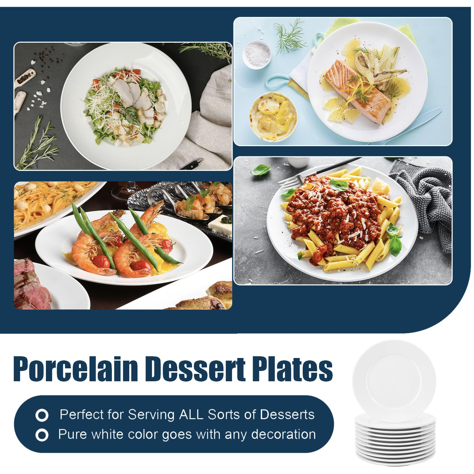 12 platos de postre de porcelana (18 piezas), IJRPLM18 platos de porcelana para postre/ensalada, platos pequeños para aperitivos, platos blancos pequeños de 6 pulgadas, juego de platos de