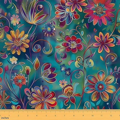 Erosebridal Gradient Boho Fabric by The Yard Bohemian Ethnic Waterproof Outdoor Decor for Girls Women Tribal Rainbow Orange Teal Blue Upholstery Decor DIY Art Decor 1 Yard