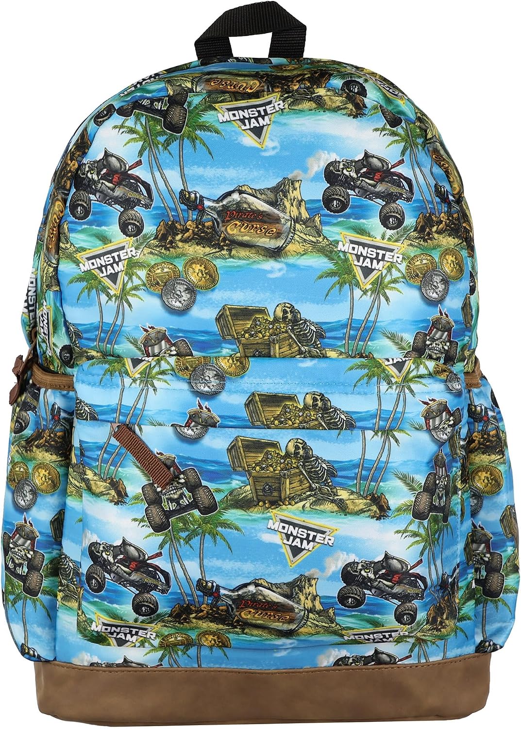 INTIMO Monster Jam Backpack Pirate Curse All Over Design 16" Book Bag Tech Sleeve with Adjustable Shoulder Straps