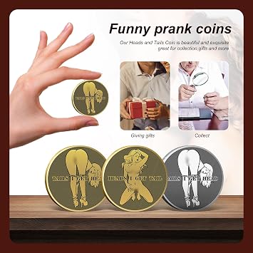 New 2PCS Double Side Heads and Tails Coin Lucky Coin Token Funny Prank Gifts for Coin Collectors (Golden)