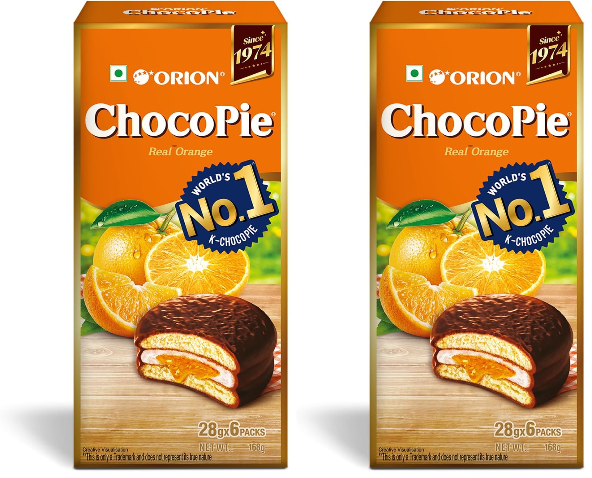 ORION Orange Choco Pie (6 pies) Centre-Filled Chocolate Biscuit - Orange Flavor,168g (Pack of 2)-image-27