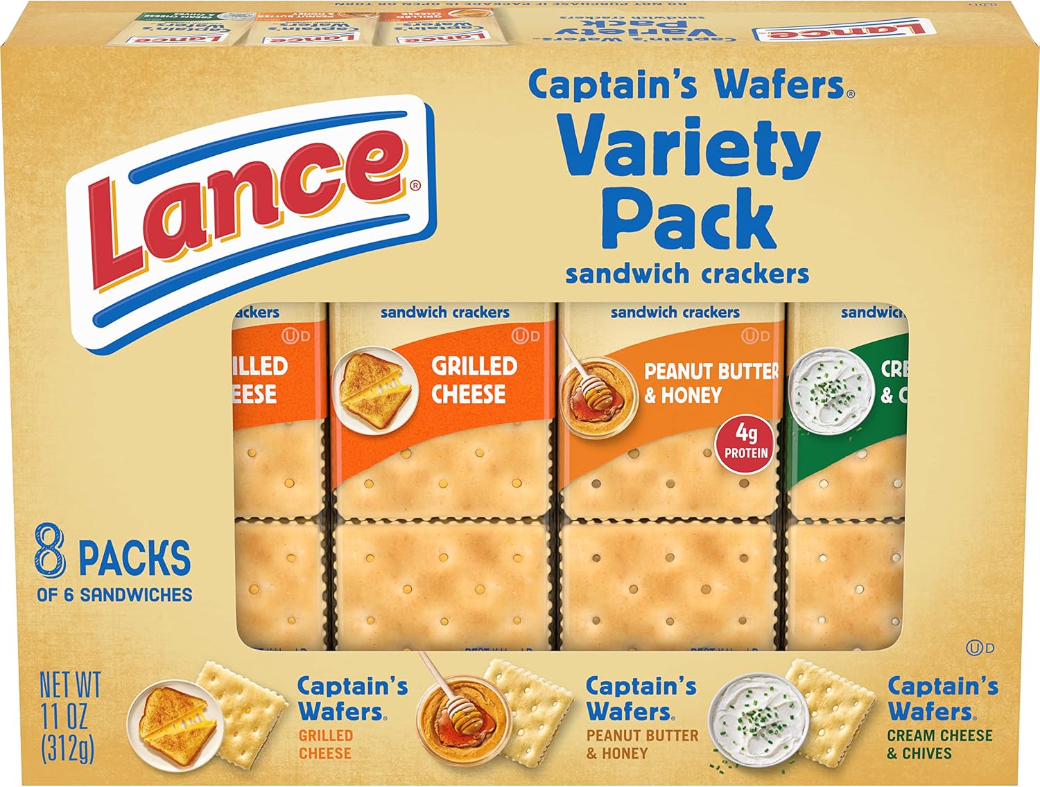 Lance Sandwich Crackers, Captain's Wafers, Variety Pack, 8 Individual Packs, 6 Sandwiches Each