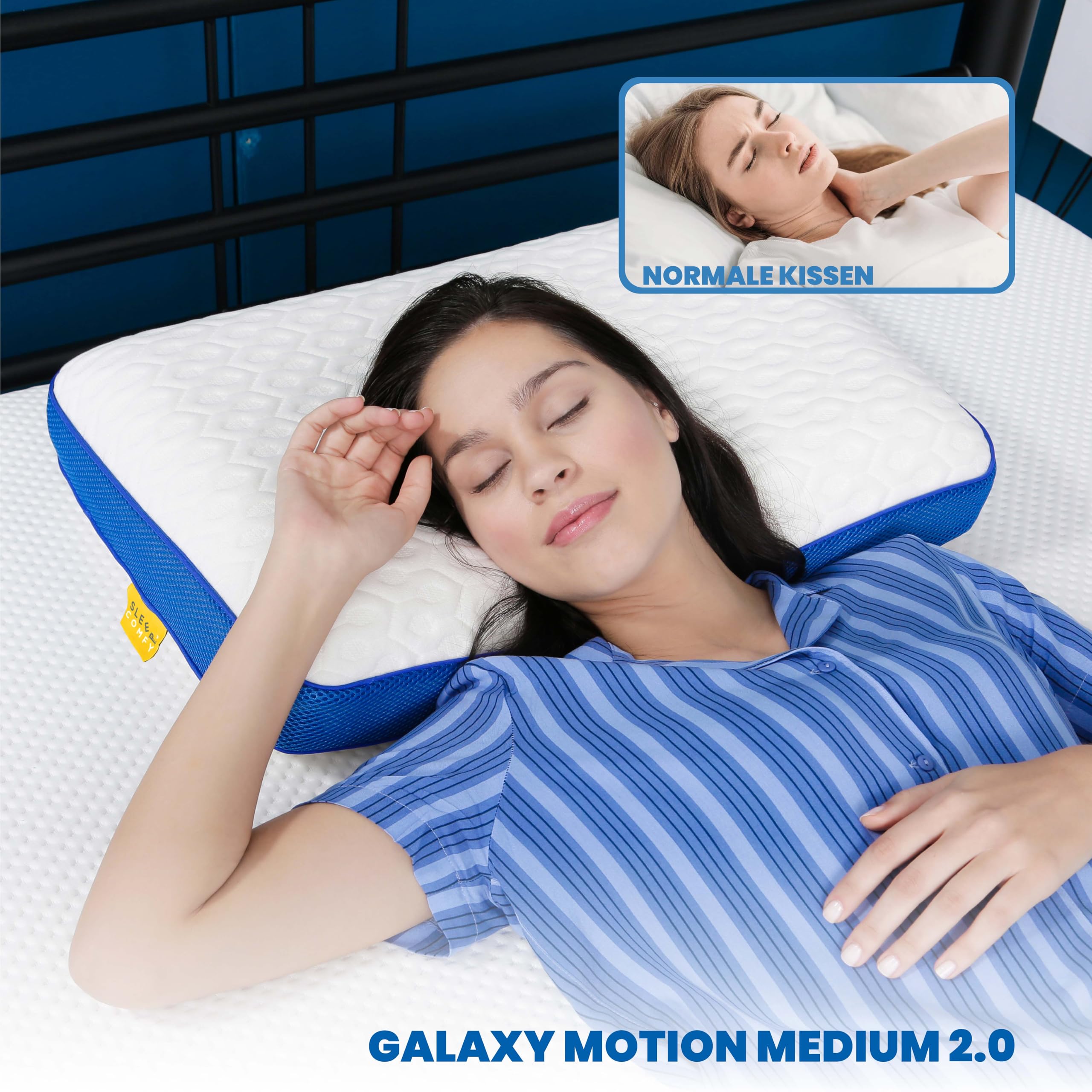 SLEEP COMFY Luksusowa poduszka podpierająca kark – pianka z pamięcią kształtu, ergonomiczna i ortopedyczna, twardość AIR-MESH M, certyfikat Oeko-Tex, poduszka do spania dla wszystkich