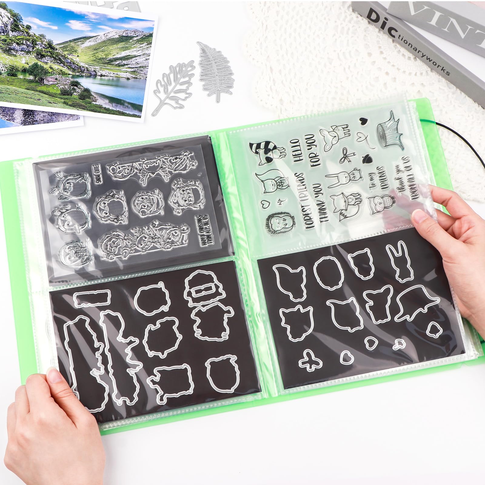 10 Stück 0,3 mm dicke Magnetblätter & 80 Taschen/20 Seiten Aufbewahrungsalbum für Stempel und Stanzformen, Aufbewahrungsbuch, Organizer für 