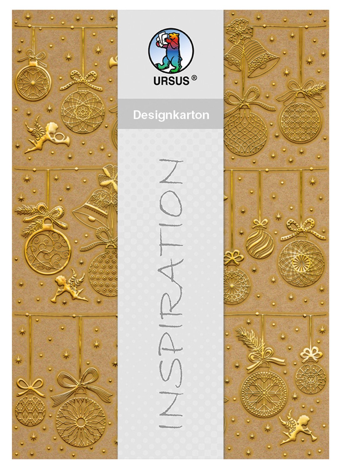 Ursus 62254601F Christmas Design Cardboard Baubles, Gold, DIN A4, 5 Sheets, 250 g/m², Printed on One Side, Foil Finish, Ideal for Christmas Card Making and Creative Crafts