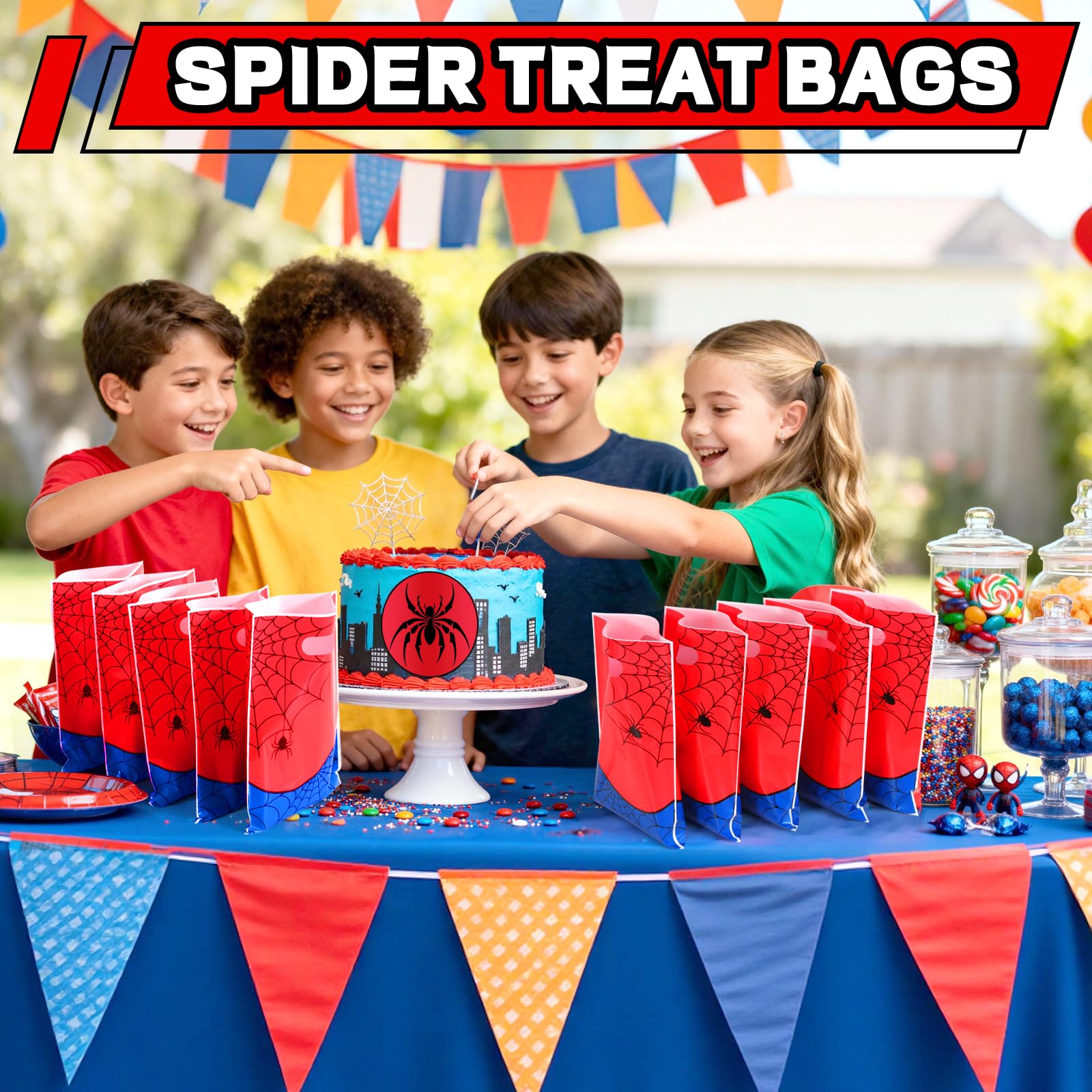24 Pcs Small Gift Bags Bulk, Spider Web Gift Bag Party Favor Bags Treat Bags Double-sided Candy Bags for Party Favors Goody Bags Plastic Goodie Bags for Birthday Party for Spider Theme Decorations