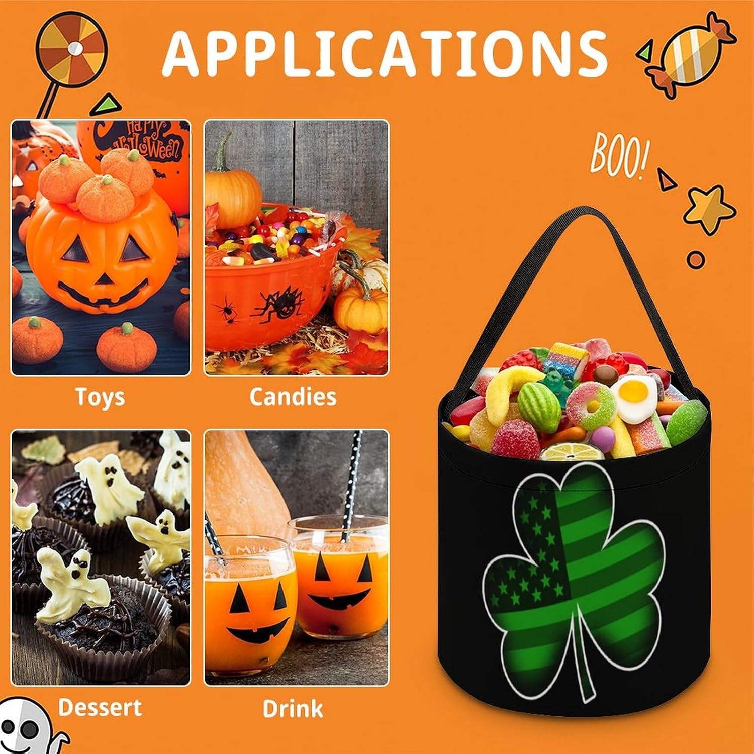 Irish Shamrock U.S.A Flag Stpatrick's Day Candy Bag Halloween Treat Goody Bags Party Basket Handbag Holiday Decor
