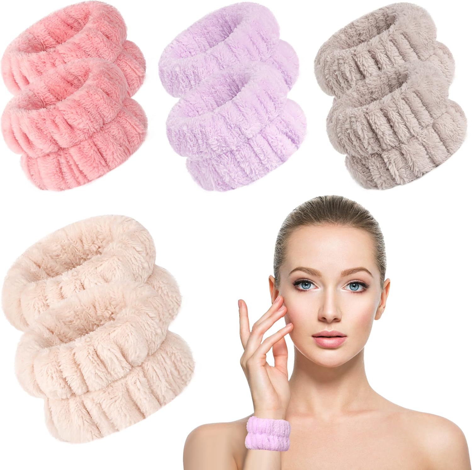 Microfiber Wrist Sweatbands for Face Washing and Spa 8Pcs