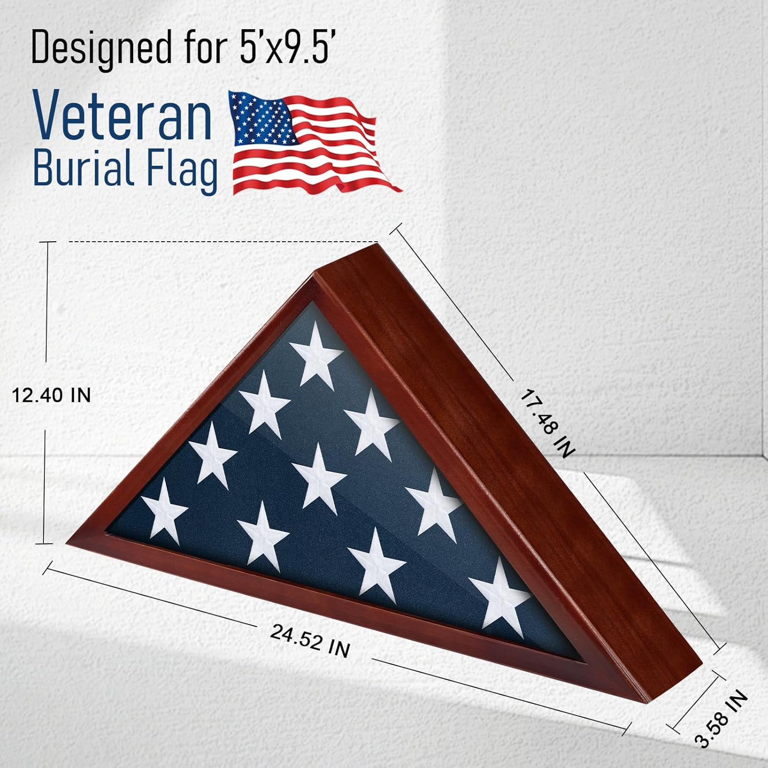 Flag Display Case for 5x9.5 Burial Flag - Veteran Flag Display Box - Solid Wood - Military Memorial Shadow Box Frame for Wall or Tabletop - Red