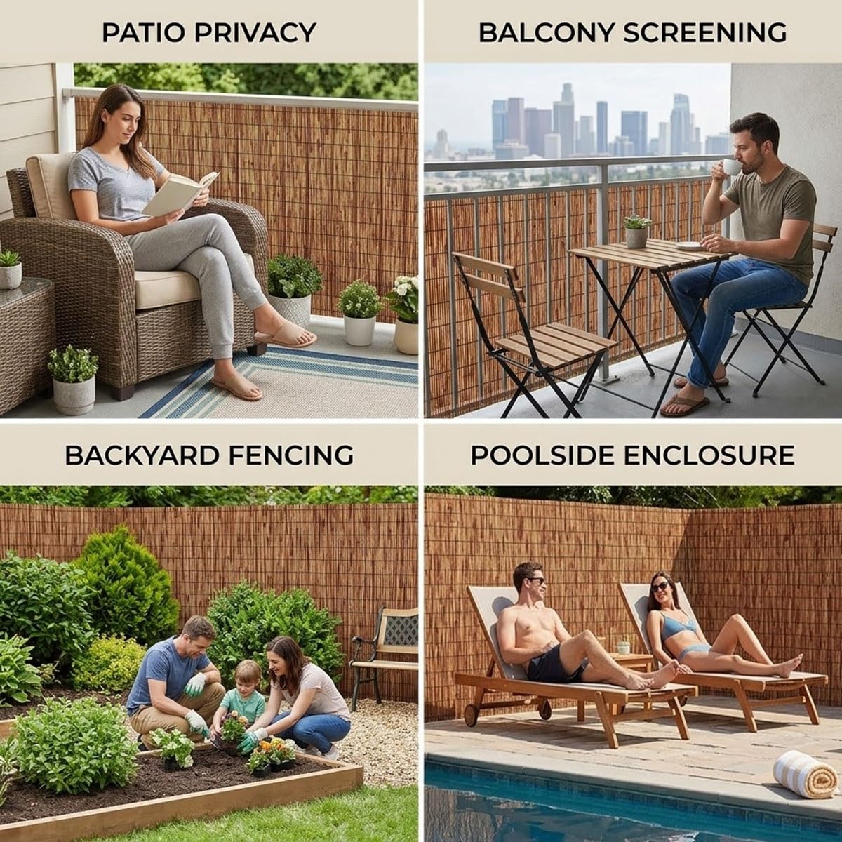 Arella in Canniccio Naturale Frangivisto da Esterno, Stuoia Ombreggiante e Copertura Privacy per Recinzione Giardino, Frangivento Decorativo per Balcone e Terrazzo(183x500cm(6x16.4ft))
