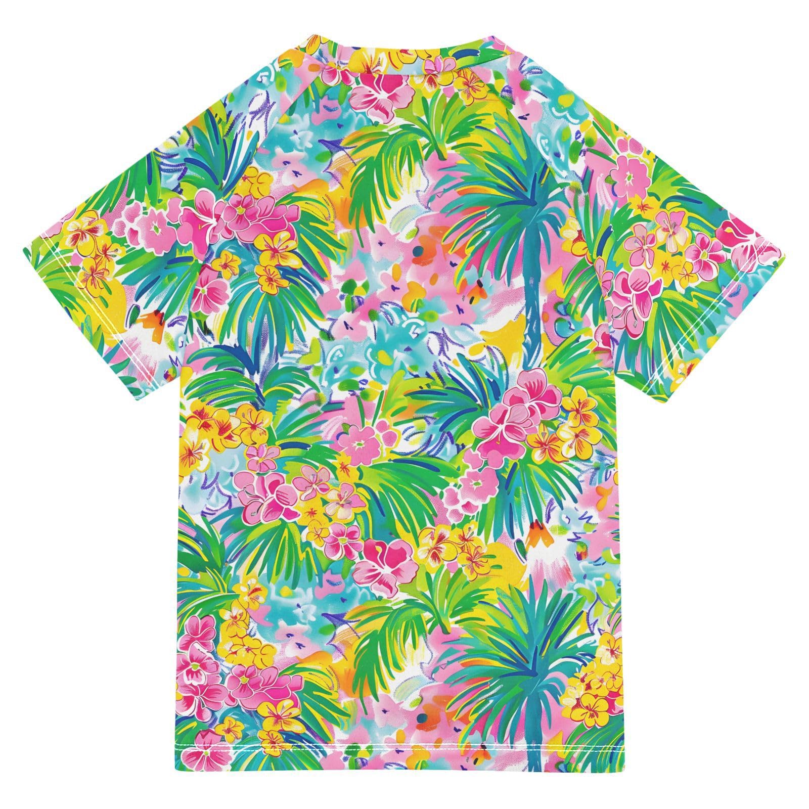 ALAZA Boys Rash Guard Swimming Shirt for Boys Short Sleeve Plumeria Flowers UPF 50+ 5-6T