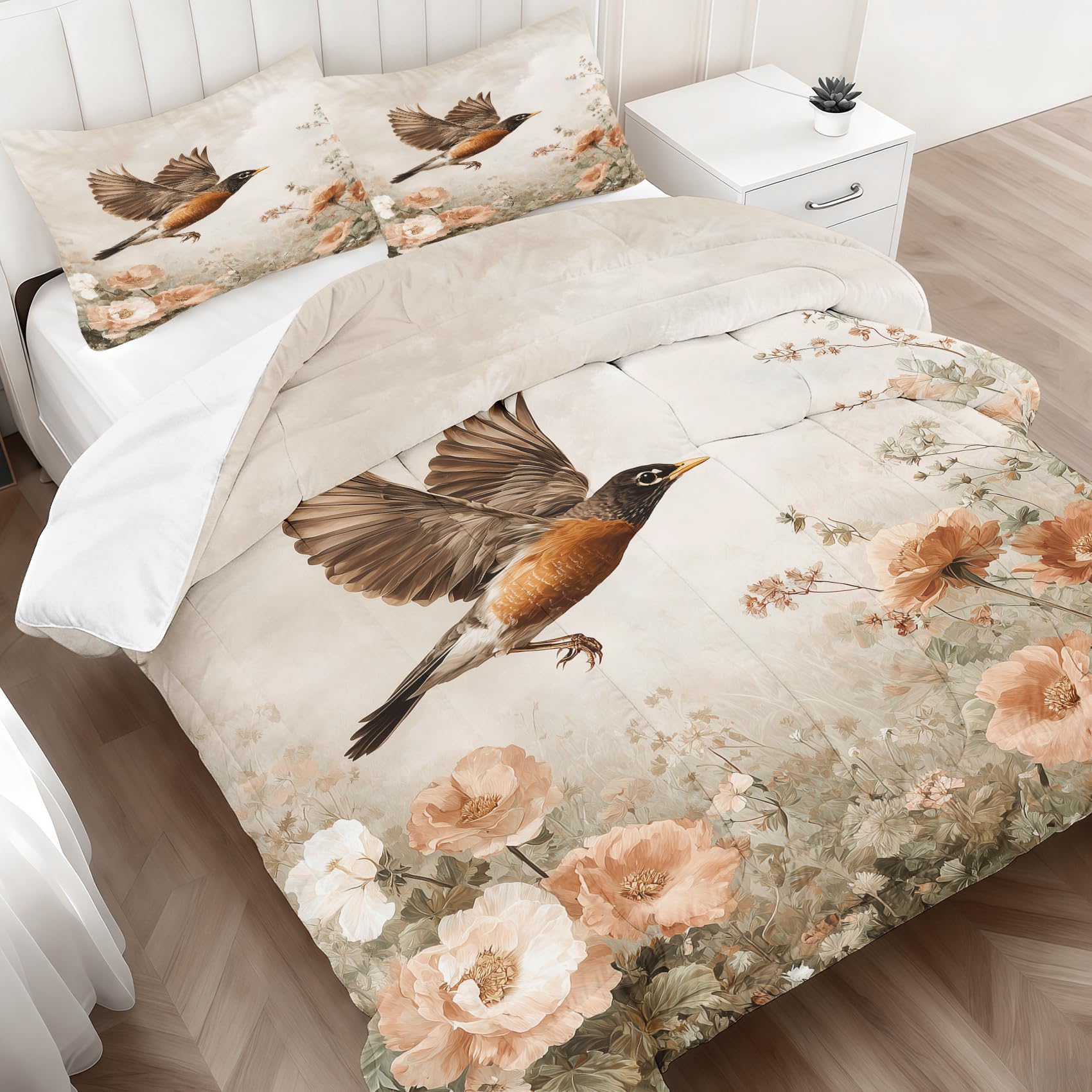 Couette été 140x200 colibri en microfibre imprimée oiseaux avec taie d'oreiller