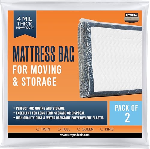 Utopia Home Bolsa de colchón para mudanza tamaño Queen (paquete de 2), bolsa de almacenamiento de colchón de 4 mil de grosor, funda de colchón de