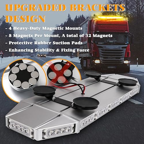 Miniatura 4 de Barra de luz estroboscópica ámbar de 28 pulgadas para techo de emergencia, 64 LED, advertencia de peligro, barra de luz de tráfico, montaje