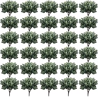 Vista 1 de Hoteam 180 piezas de tallos de eucalipto, hojas de eucalipto artificiales, tallos verdes, tallos artificiales plateados con semillas blancas, ramas