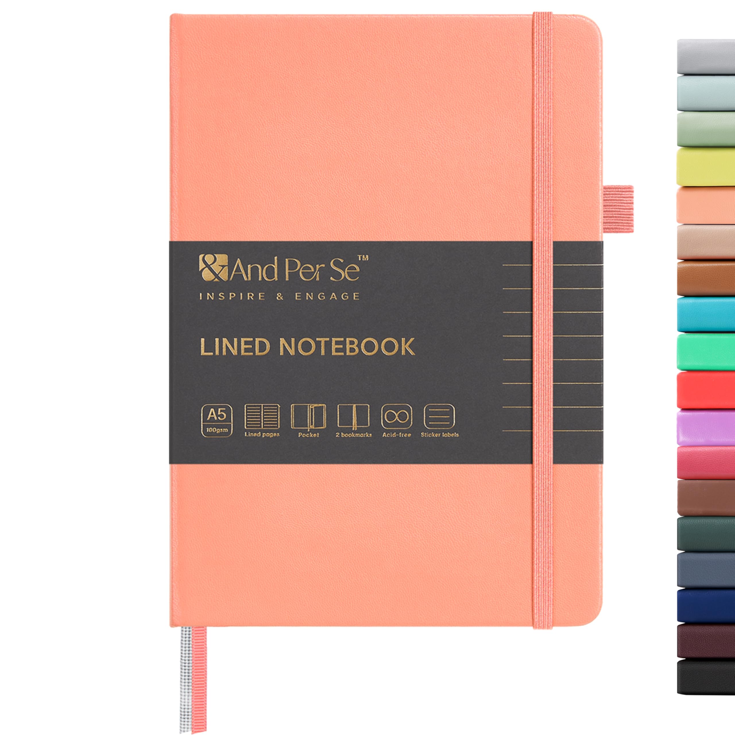 &And Per Se Lined Journal Notebook, 160 Pages, A5 5.7 x 8 inches College Ruled Thick Paper Notebook Journals for Writing, Hardcover Notebooks for Women Men Office School (1 Pack, Peach) โ image 1