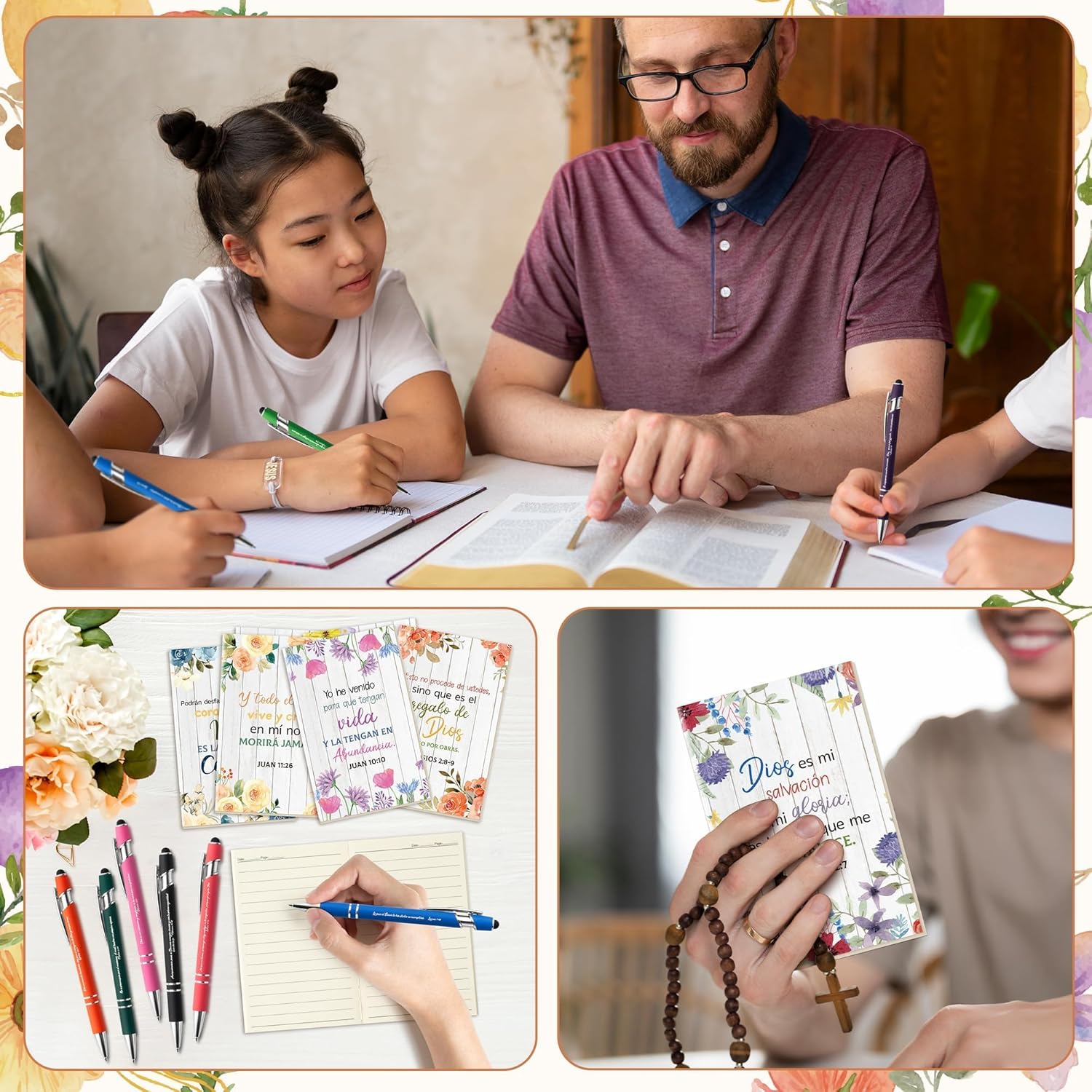 ANGOLIO Christmas Winter Gifts 72Pcs Regalos Cristianos En Español Christian Spanish Gifts Bulk Include Spanish Bible Notebook Ballpoint Pens Organza Bags Church Supplies for Teacher Students Kids - Image 5