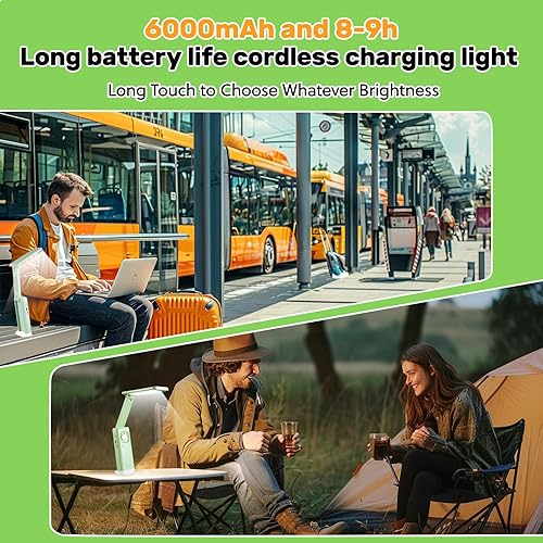 Miniatura 4 de VAVOFO Lámpara de escritorio inalámbrica, lámpara de escritorio alimentada por batería de 6000 mAh, lámparas de escritorio plegables, tres