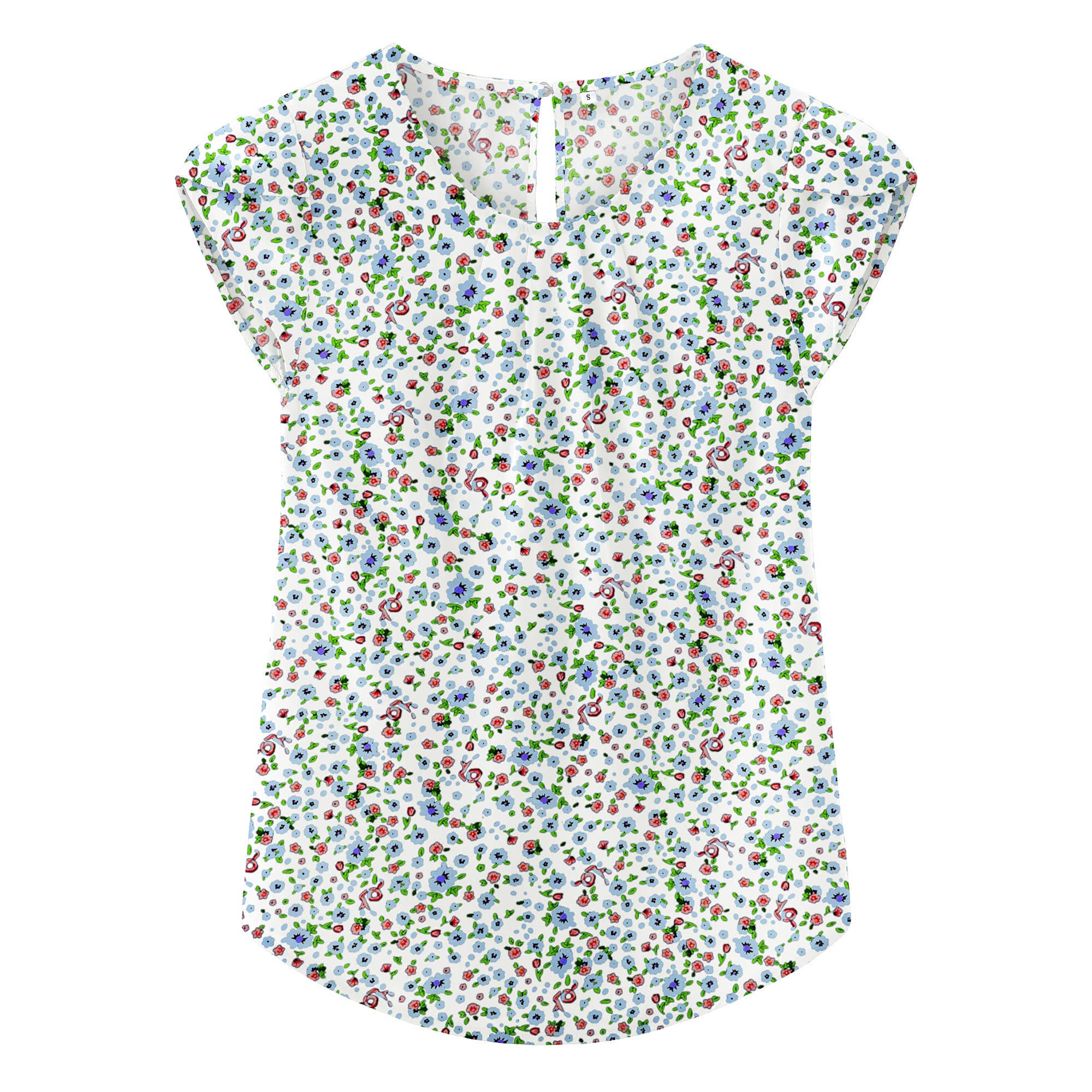 TASAMO Woman Shirts Basic Chiffon Round Neck Keyhole Back Pleated Casual Cap Sleeves Tee