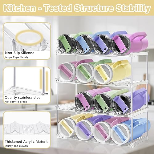 Miniatura 4 de Organizador de botellas de agua, estante apilable para almacenamiento de botellas, soporte para botella de agua para organización de gabinetes,