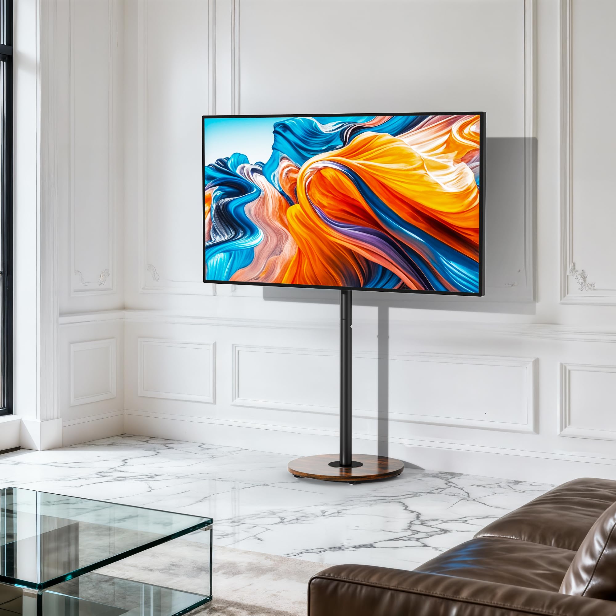 UNHO Support TV Mobile sur Pied avec roulettes pour TV 40–75″ Design Moderne Hauteur Réglable Étagère Intégrée Compatibilité VESA 200×200 à 600x400 Charge 50 kg Salon