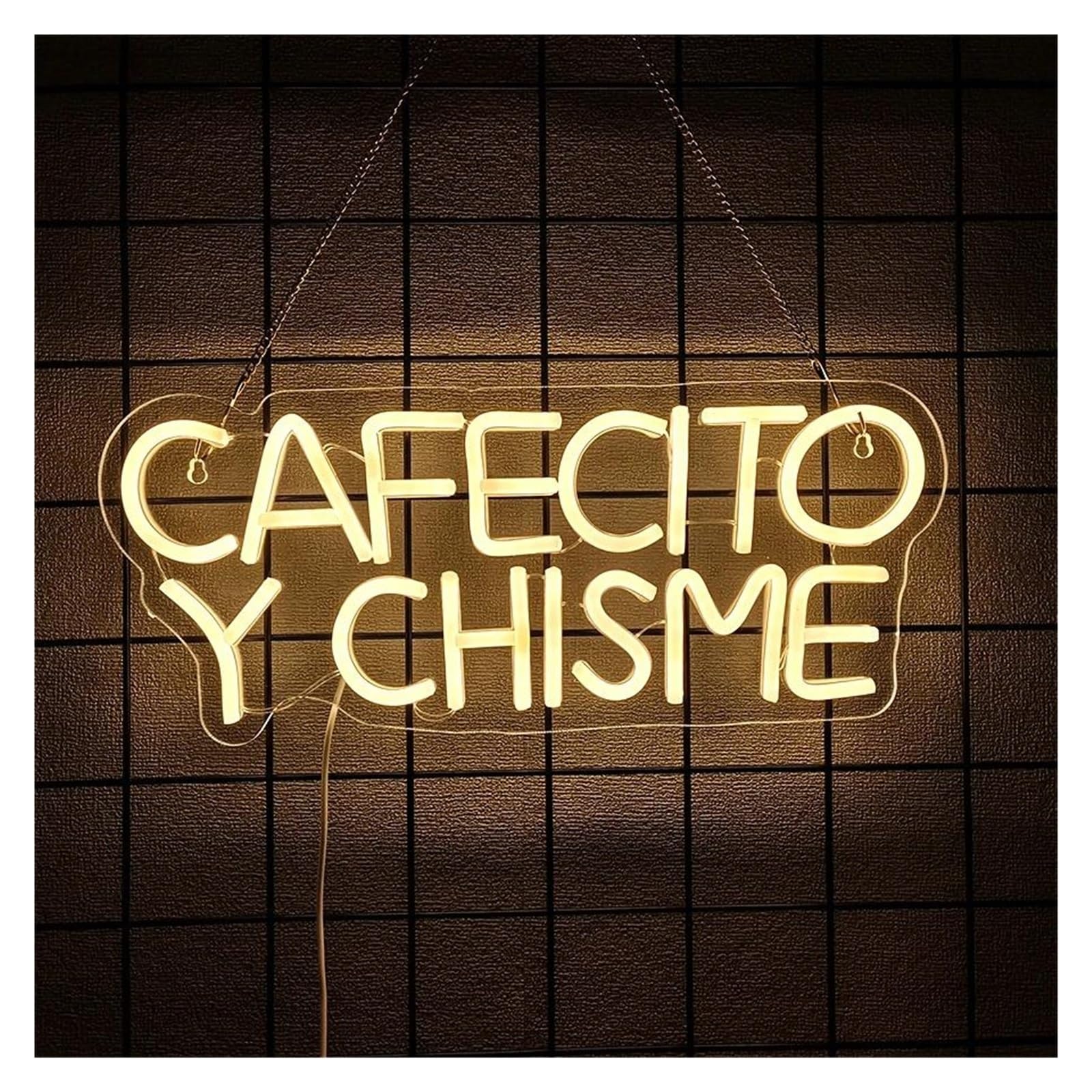 Insegna luminosa al neon Cafecito Y Chisme per insegna al per neon Luce LED bianca calda per alimentazione per USB per aziendale per caffetteria, ristorante, cucina, decorazione da parete 40 cm x 17
