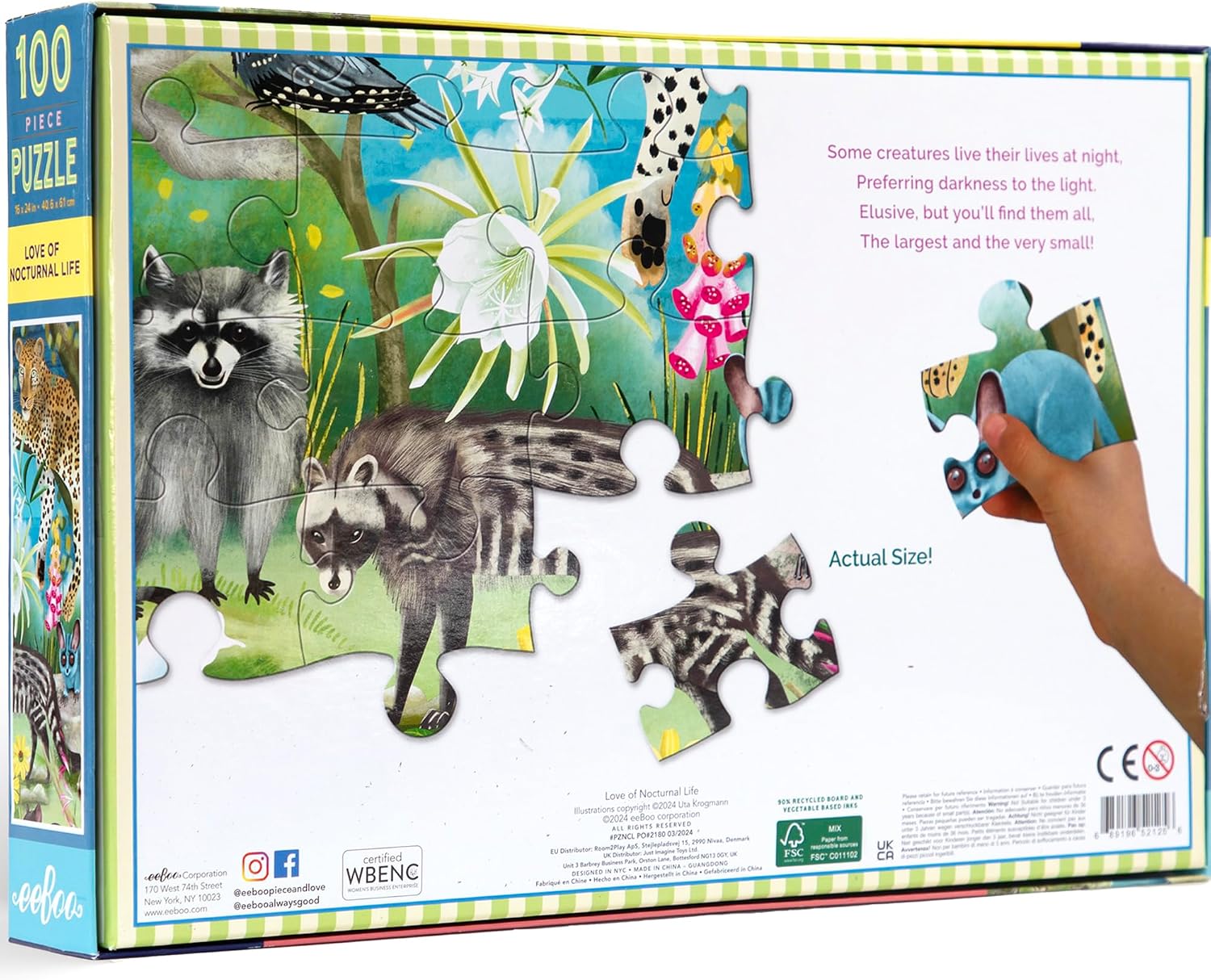 eeBoo 100 Piece Puzzle for Kids - Love of Nocturnal Life Children's Puzzle Glows in Dark, Large Pieces for Small Hands to Develop Motor Skills