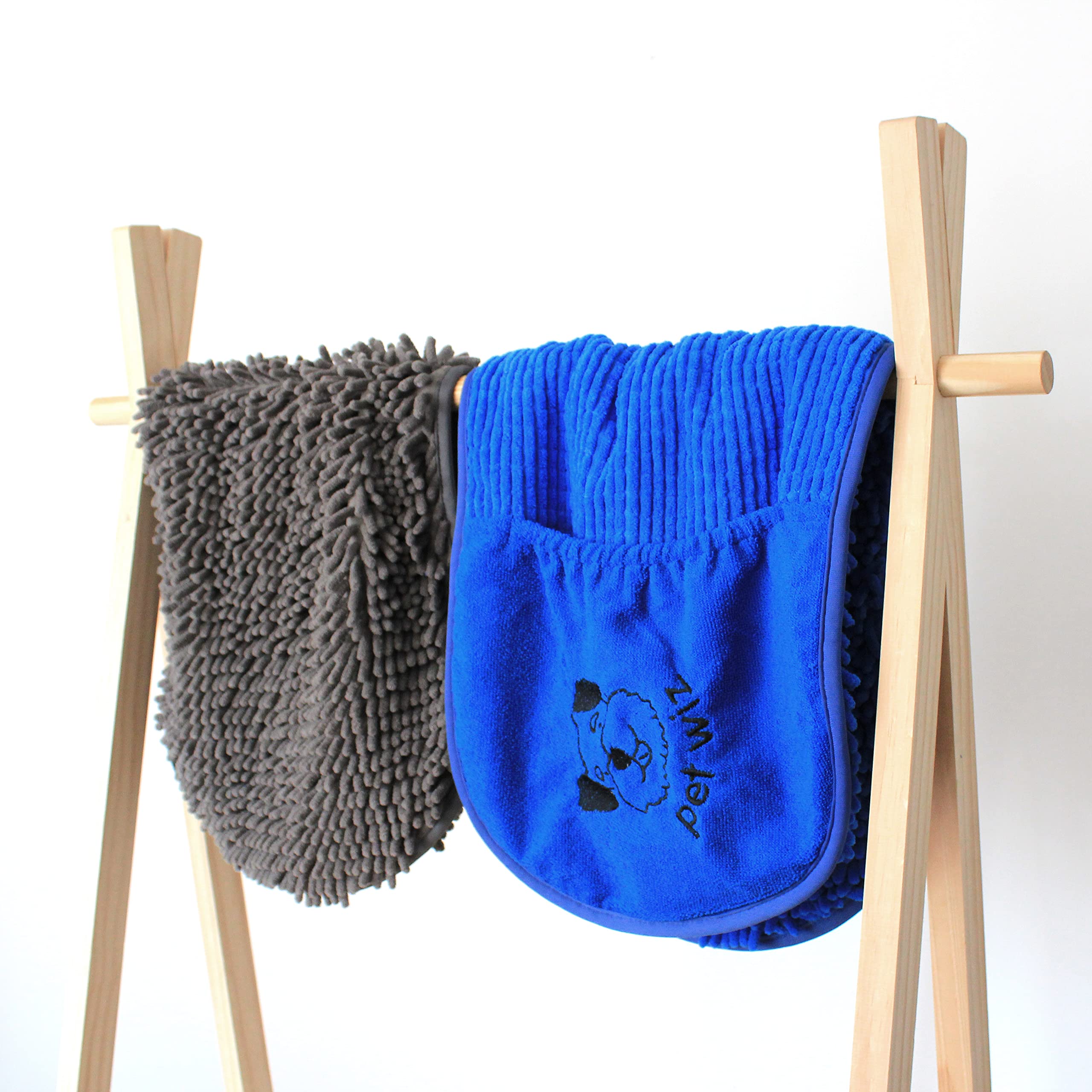 pet wiz Ręcznik szenilowy, z mikrofibry, super chłonny, szybkoschnący, lekki, z praktycznymi przegródkami na rękawiczki, 82 cm x 32 cm (szary)