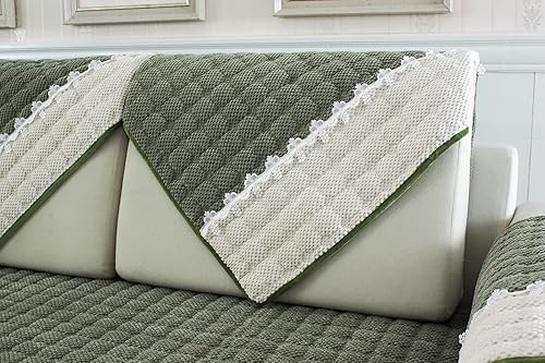 Miniatura 4 de vctops Funda de pana suave para sofá modular, funda antideslizante para sofá modular a cuadros, para perros, gatos y niños (verde oscuro, 36 x 47