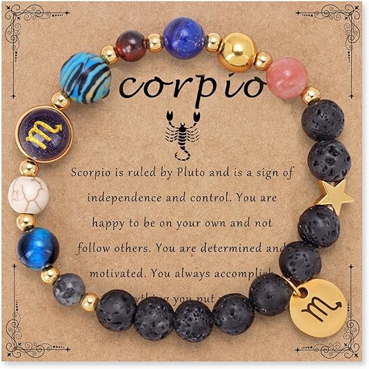 Zodiac Beaded Bracelets for Women, 12 Constellations Crystal Stone Bracelet for Birthday Zodiac Gifts, 18k Gold Constellation Charm Bracelet Jewellery