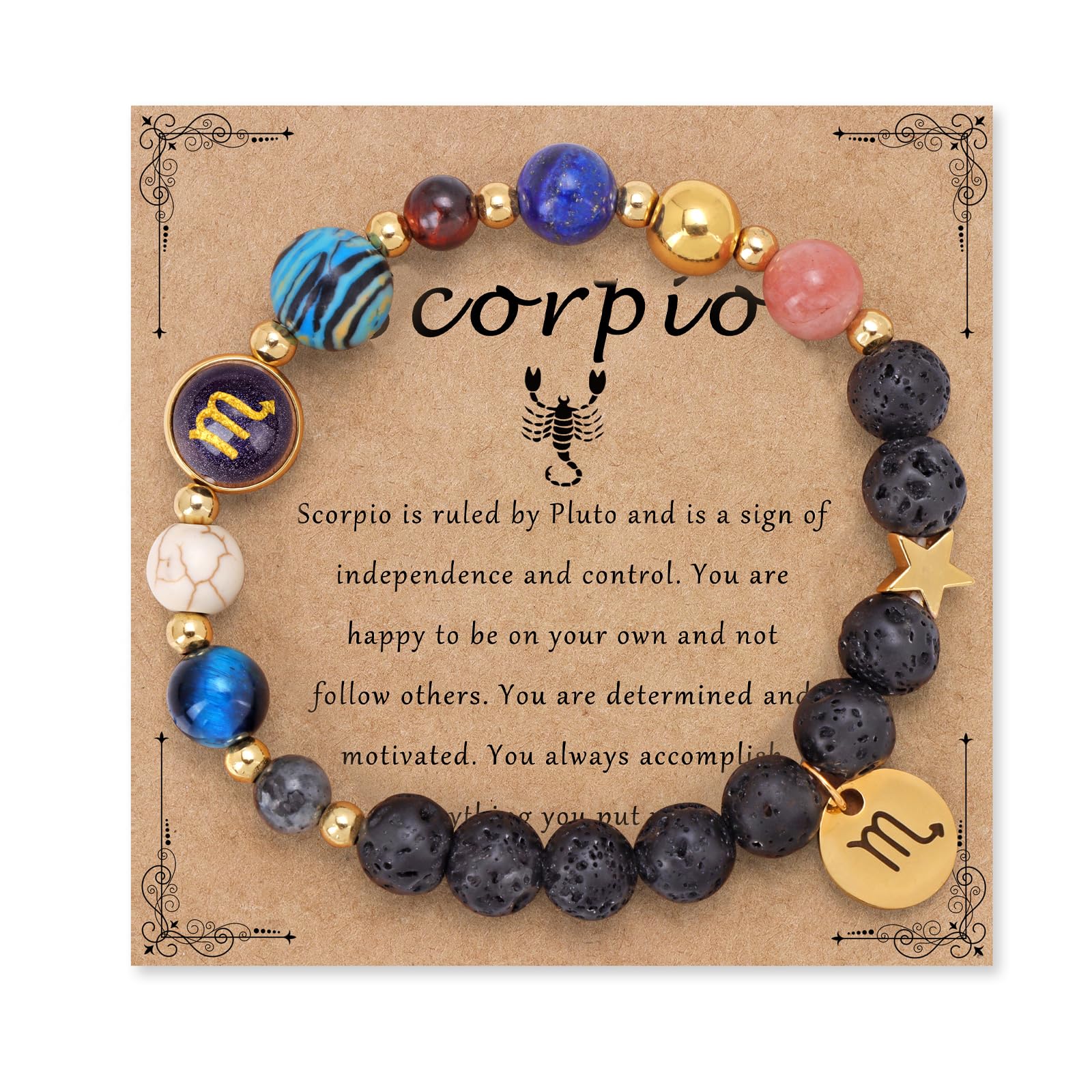 Bolinailo Zodiac Beaded Bracelets for Women, 12 Constellations Crystal Stone Bracelet for Birthday Zodiac Gifts, 18k Gold Constellation Charm Bracelet Jewellery