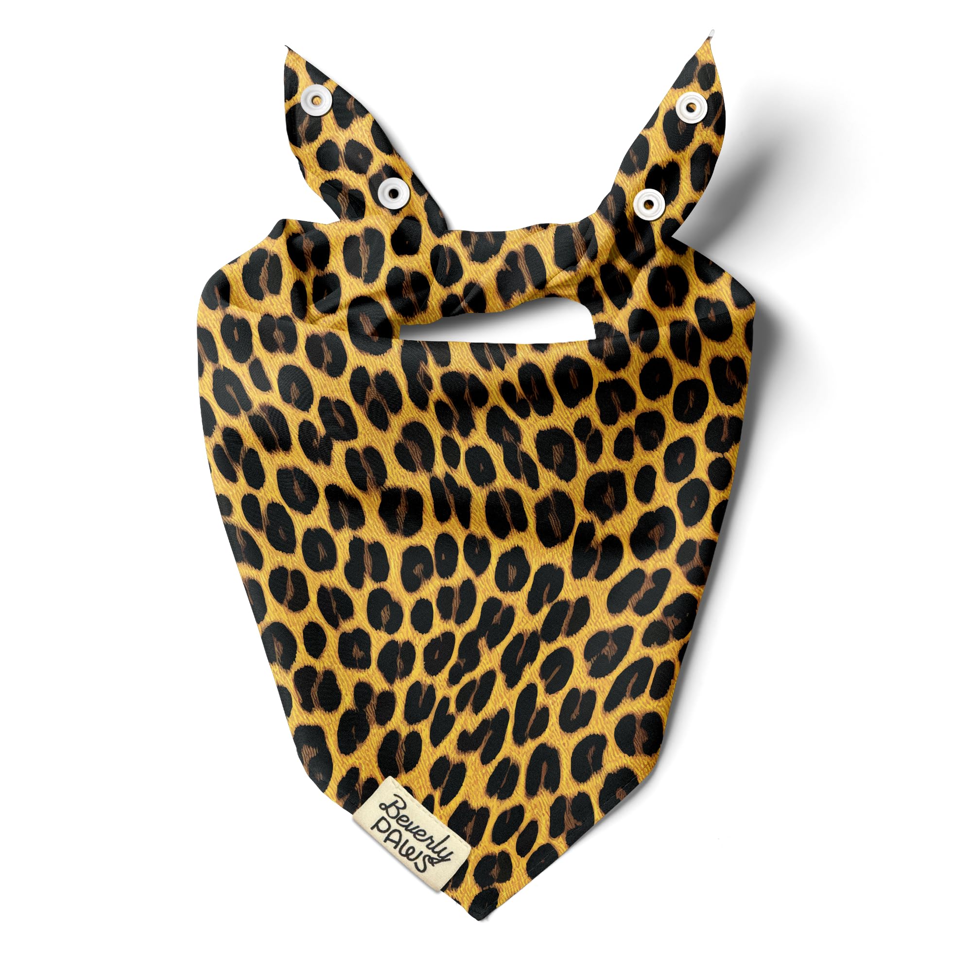 BeverlyPaws Snap-On Dog Bandana for Small Medium Large Pets, Dogs Cats Adjustable Handkerchief Scarf for Girl & Boy, Funny Cute Puppy Apparel & Accessories (Cheetah, Medium)