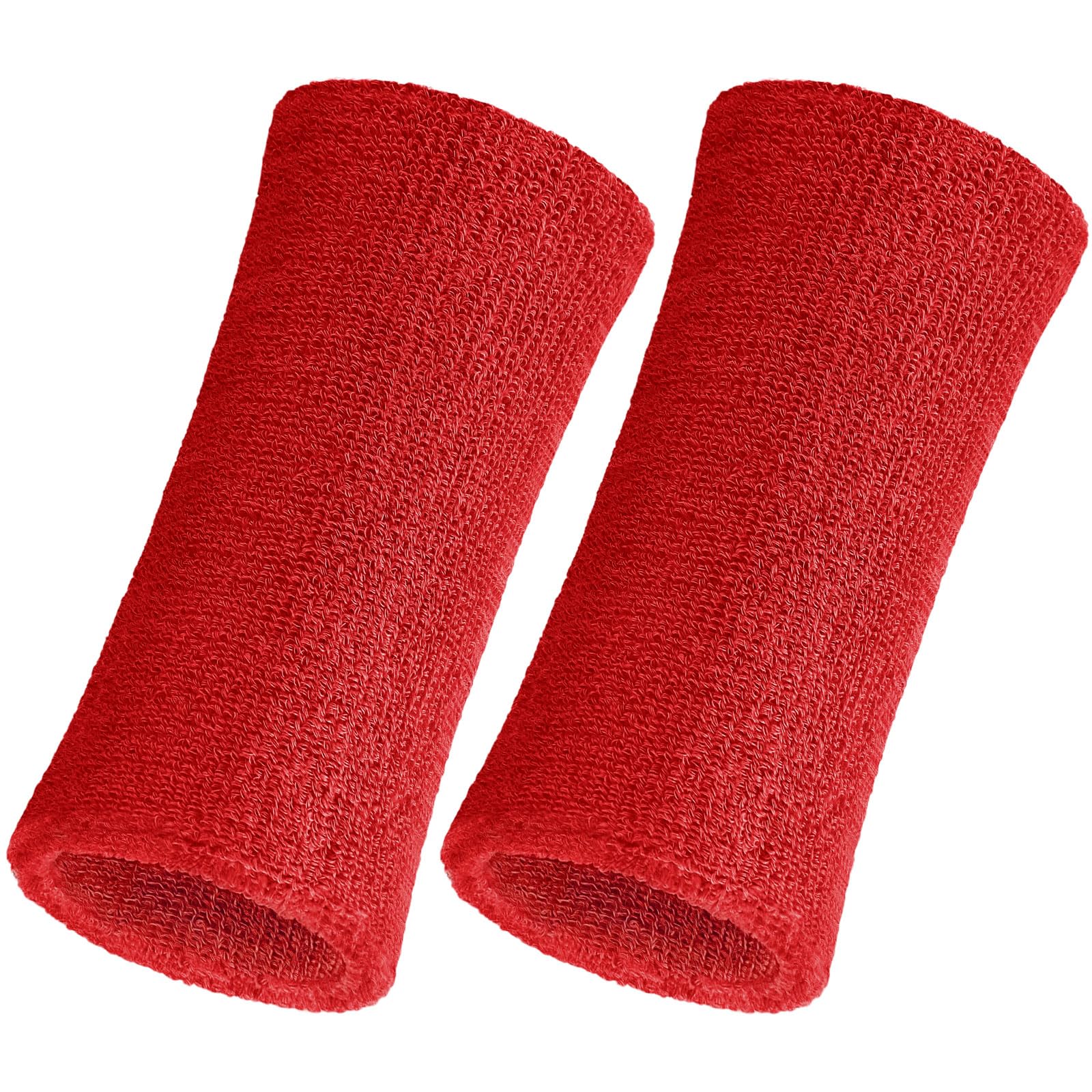 WILLBOND 2 Pcs 6 Inch Wrist Sweatbands for Men and Women, Moisture Athletic Cotton Sweatband for Tennis, Basketball, Running(Red)