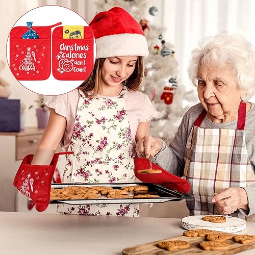 Miniatura 6 de 6 agarraderas de Navidad con bolsillo para cocina, almohadilla caliente, guantes de horno, bolsa de galletas para regalo de Navidad, cocina, hornear