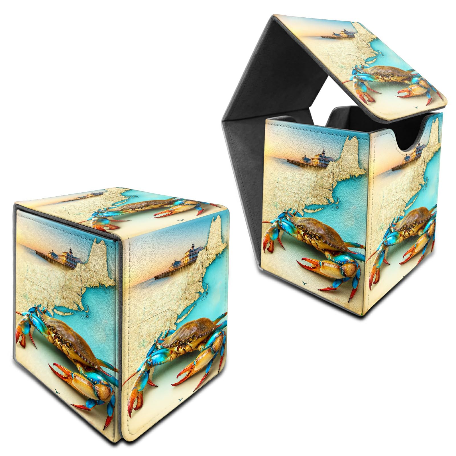 RWUTYTIUL for MTG Commander Deck Box, Storage Box Fits 100+ Sleeved Cards, Leather Strong Magnet Card Deck Case Holder for Board Game Magic MTG TCG CCG Sports Baseball, Map Crab โ image 1