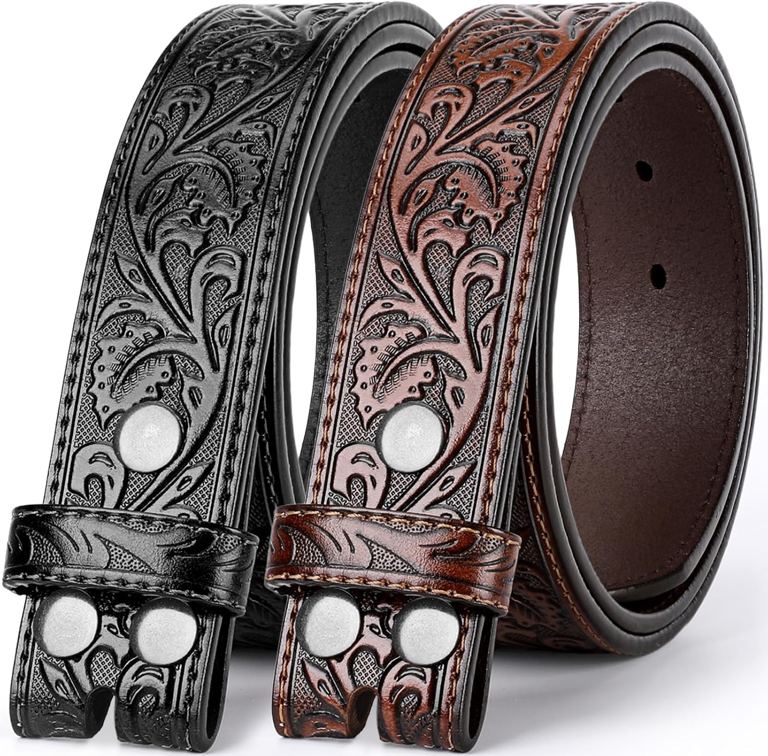 BELTROAD 2 Pack Western Leather Belt Strap for Men Women Cowboy Cowgirl Leather Mens Belts for Jeans Gift Belt without Buckle