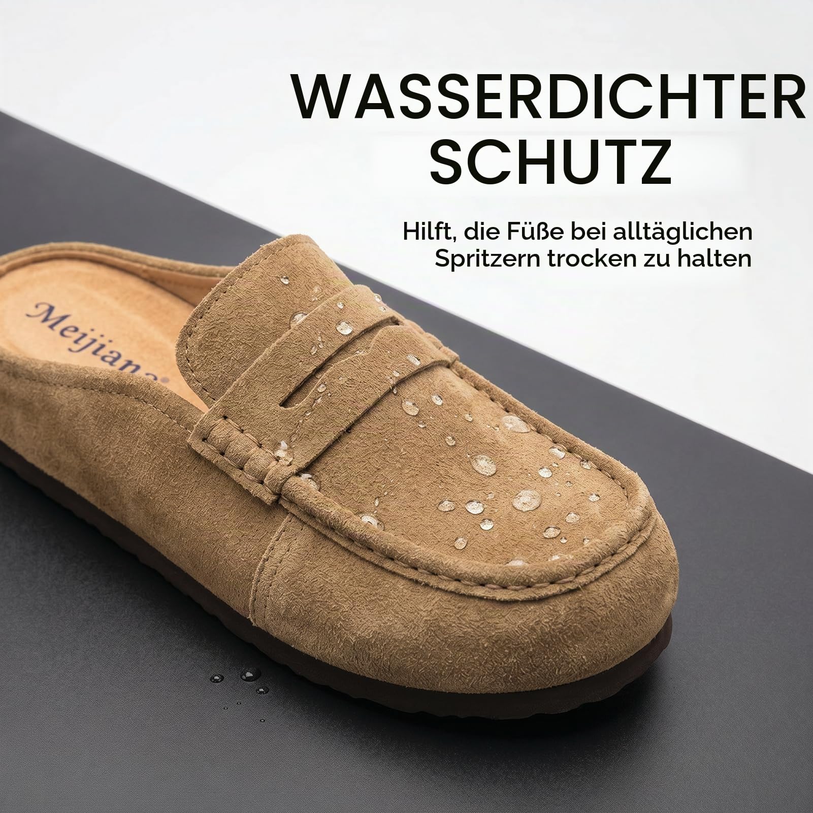 MEIJIANA Wildleder Clogs für Damen Bequeme Pantoletten mit Weiches Kork Fußbett rutschfest Leder Hausschuhe mit Arch Support 37-41 EU