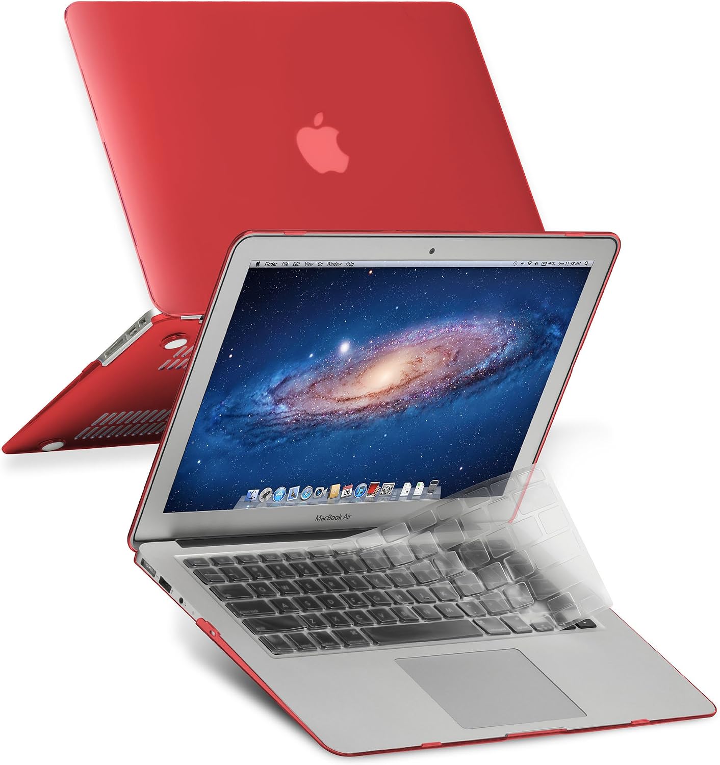 GMYLE 2 in 1 Bundle Soft-Touch Crystal Plastic Hard Case Cover with Transparent Keyboard Cover for MacBook Air 13 inch (Model: A1369 & A1466) - Red