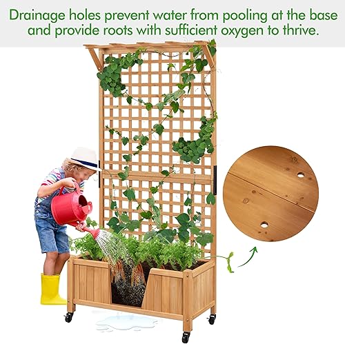 Miniatura 5 de Yaheetech Maceta de jardín de 72 pulgadas de alto con enrejado para plantas hortícolas trepadoras de vid, caja de patio al aire libre con agujeros