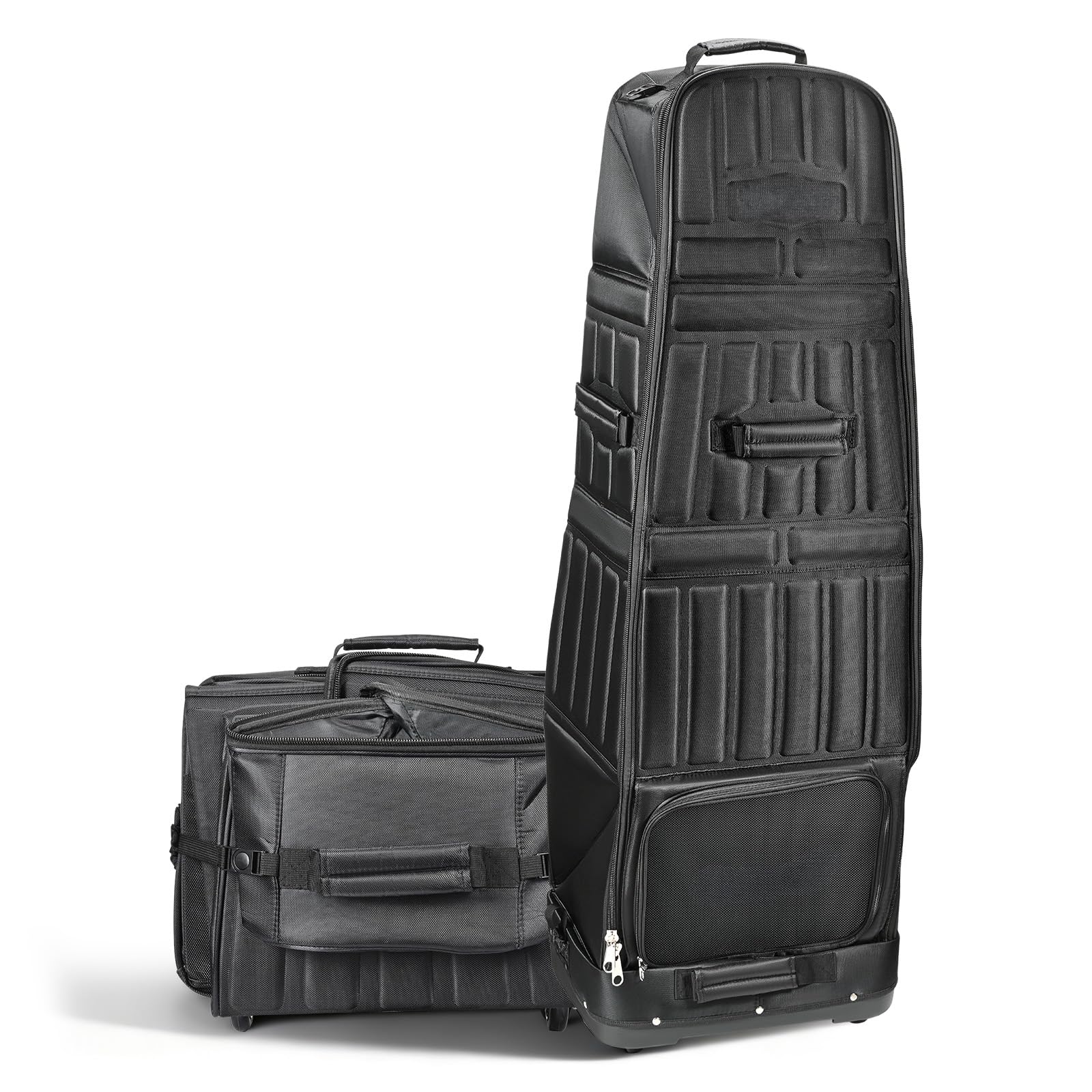 WildFun Golftasche mit Rädern, Klappbare Golf-Reisetasche für Reisen Outdoor, Große Kapazität Wasserdicht Verschleißfeste Material mit Zubehör Lagerung für Herren Frauen, 130/38(Nach Falten) cm Hoch