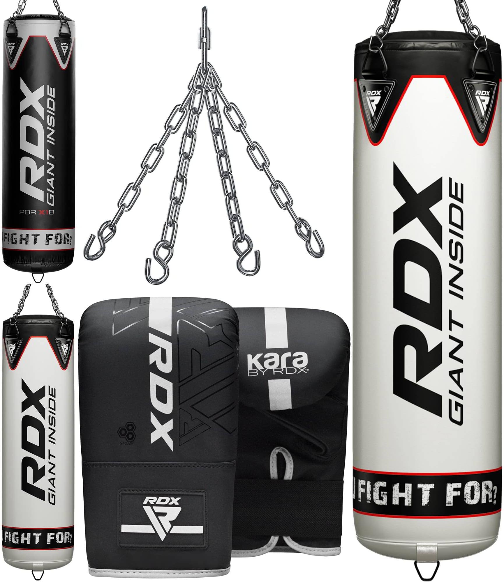 RDX Punch Bag Anti Swing 5ft 4ft Heavy Filled 4PC Set, Maya Hide Leather Adult Bag with Punching Gloves Hanging Chains, Kickboxing MMA Boxing Muay Thai Training Karate BJJ Workout, Home Gym Fitness