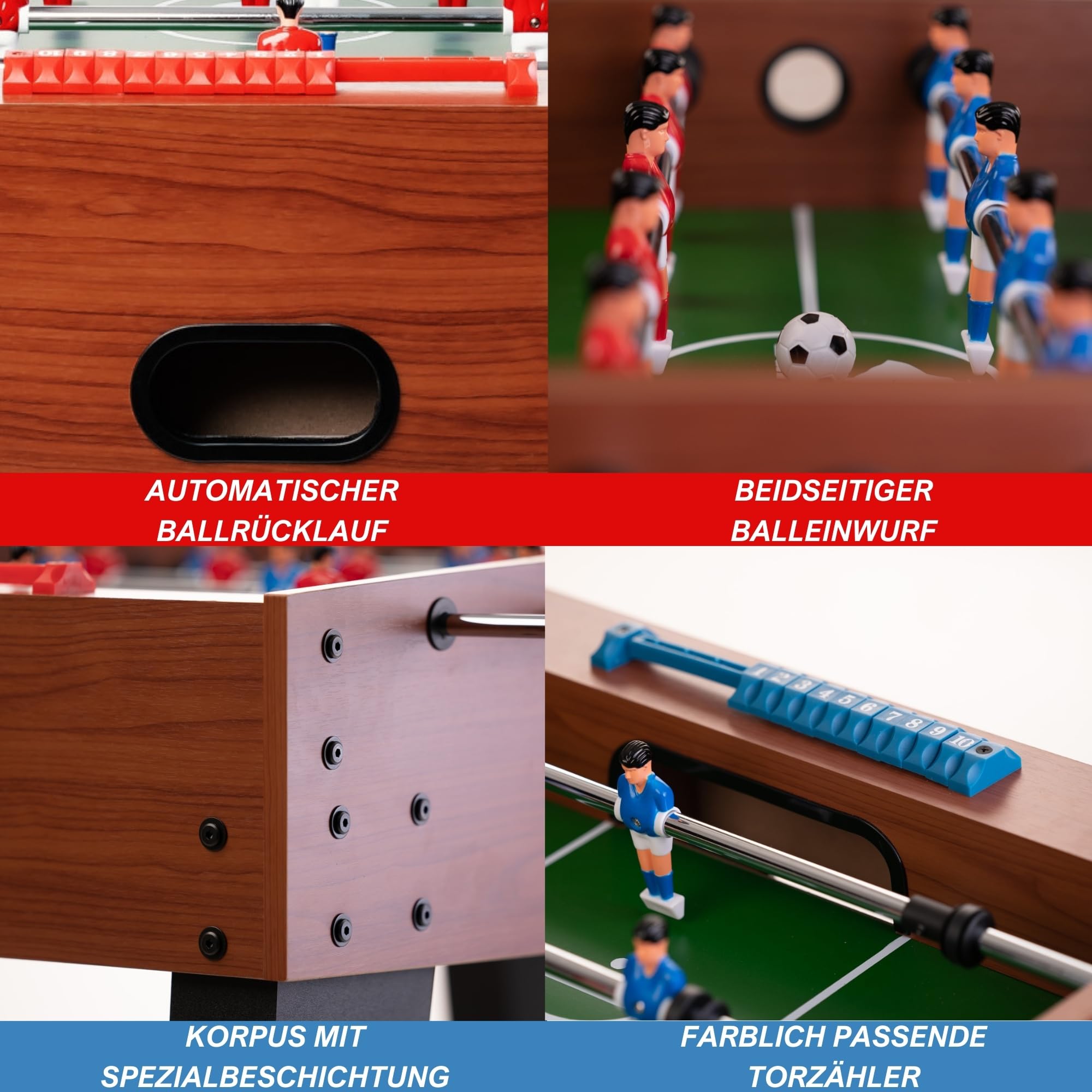 Bandito Tischkicker Winever, Tischfußball für Kinder und Erwachsene, Stabiler Tischfußball, 25 kg Kickertisch, Kicker für Einsteiger, Fußball Spieltisch, inkl. Bälle, robuste Figuren, braun